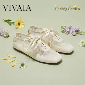 VIVAIA Women's Satin Square-Toe Ballet Sneakerina Sneakers, Adjustable Lace-Up Ballet Flats with 2 Laces,Wide Toe Box,Suede-Like Integrated Insole Machine Washable, Lightweight, Wedding flats, Wedding shoes Wide Feet Friendly Ballet Sneakers(Cristina)