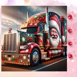 5D DIY Full Drill Round Diamond Painting - Diamond Art Kit Christmas Truck Mosaic, Canvas - DIY Home Decor, Wall Decoration, Suitable for Halloween and Christmas, Birthday and Anniversary Gifts