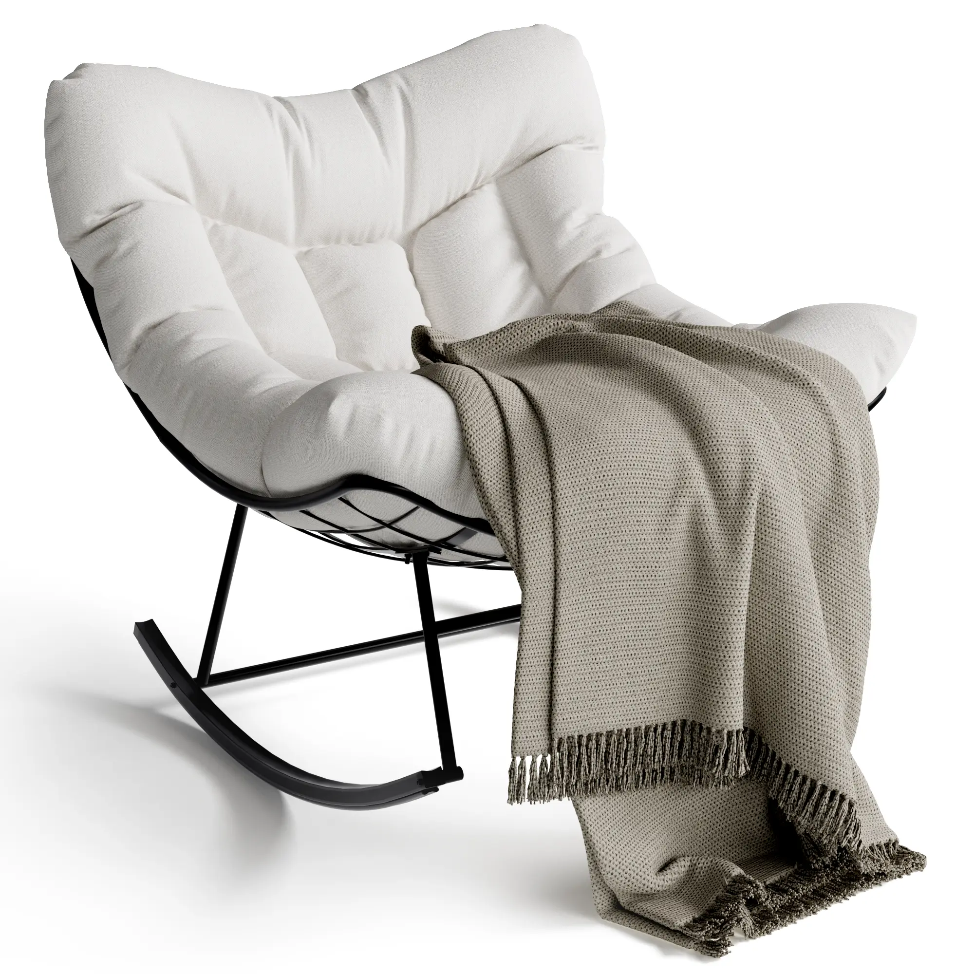 Garvee Oversized Papasan Rocking Chair, Outdoor Rattan Egg Lounge Chair with Sturdy Metal Frame, Indoor & Outdoor Rocker for Balcony, Backyard, Porch and Bedroom