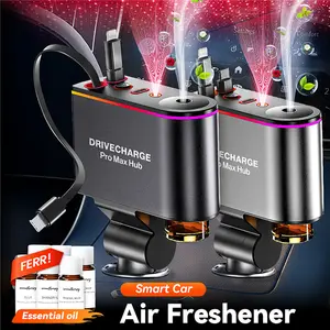 6-in-1 Smart Car Air Freshener & Aromatherapy Diffuser Retractable Fast Charging Car Charger with Starlight Mood Lighting Auto-Sensing Tech Waterless Design Includes 6x10ML Perfumes Perfect Gift for Men Car Lovers