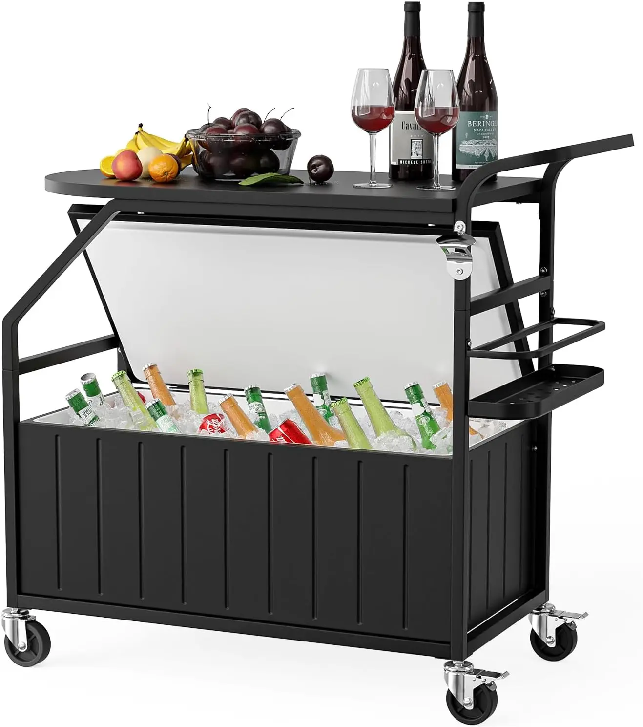 VINGLI Patio Portable Poolside Beverage Cooler - Ice Chest with Table, Bottle Opener, Drainage for Party, Deck, Portable Poolside Cooler