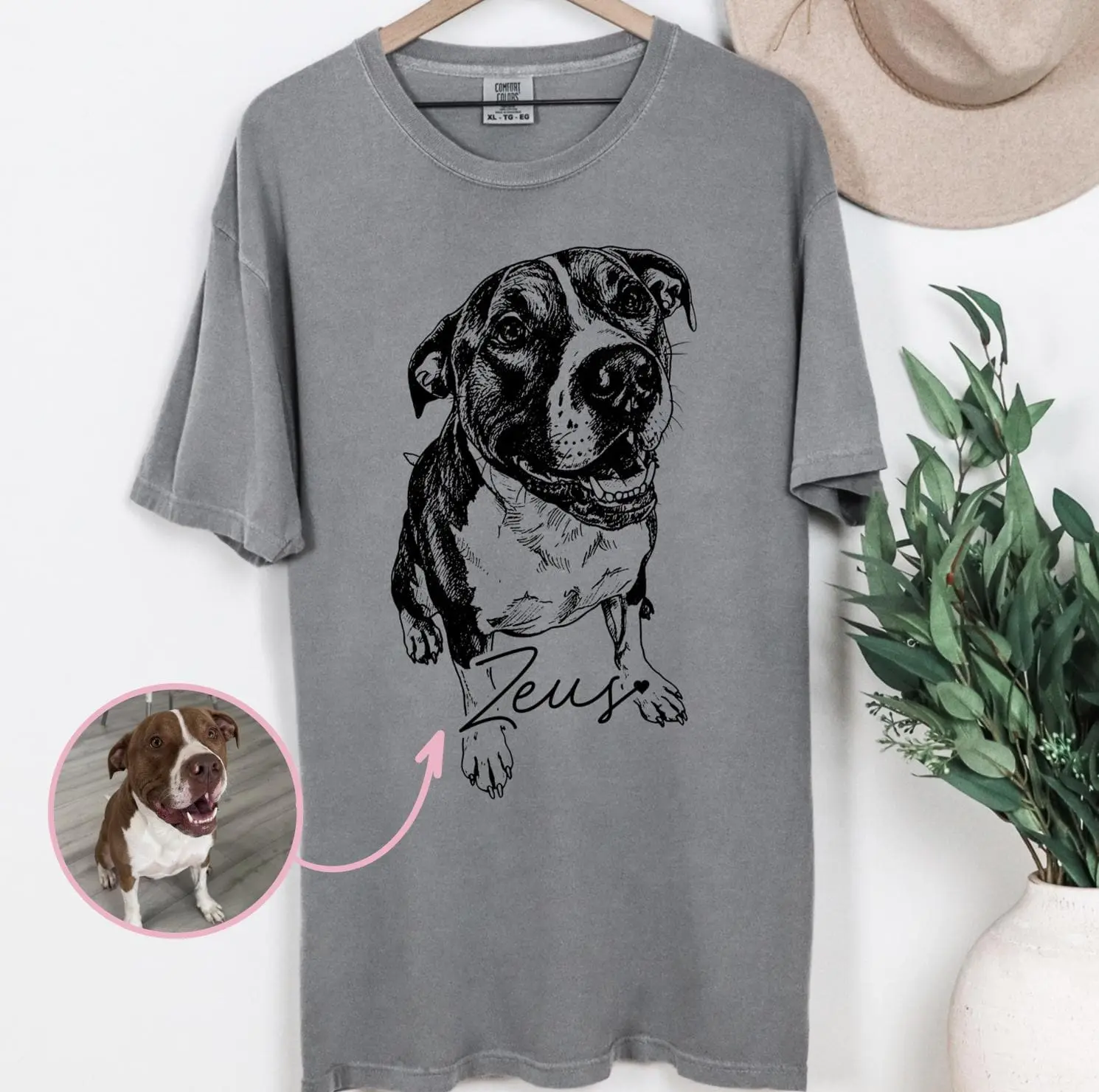 Monochromatic Custom DTG Printed Pet Comfort Colors T-shirt with Pet Photo