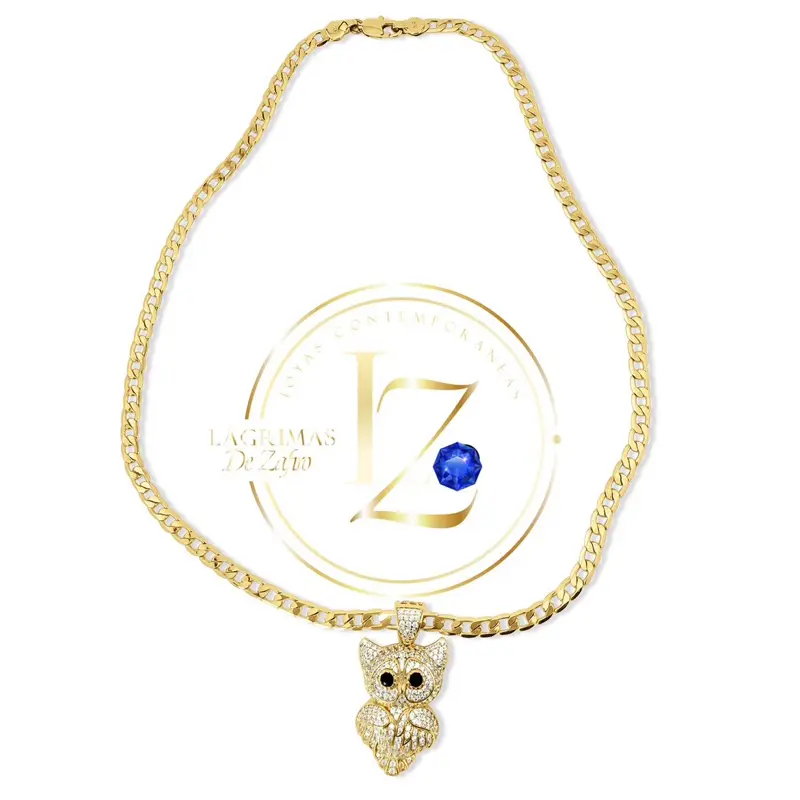 COD2011  Owl Pendant on Cuban chain - Small Zircon Covered