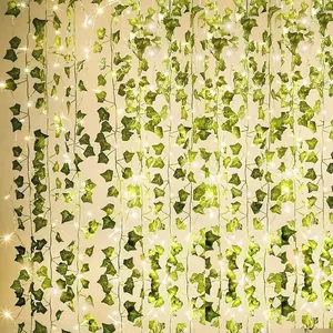 84Ft 12 Pack Artificial Ivy Garland Fake Plants Vine Hanging Garland with CE Certified 80 LED String Light Hanging for Home Bedroom Garden Party Wedding Wall Room Decor Green