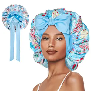 SeSe Code Satin Bonnet for Sleeping Silk  Bonnet Double Layer Hair Bonnet with Elastic Tie Band for Curly Hair Night Bonnet Haircare