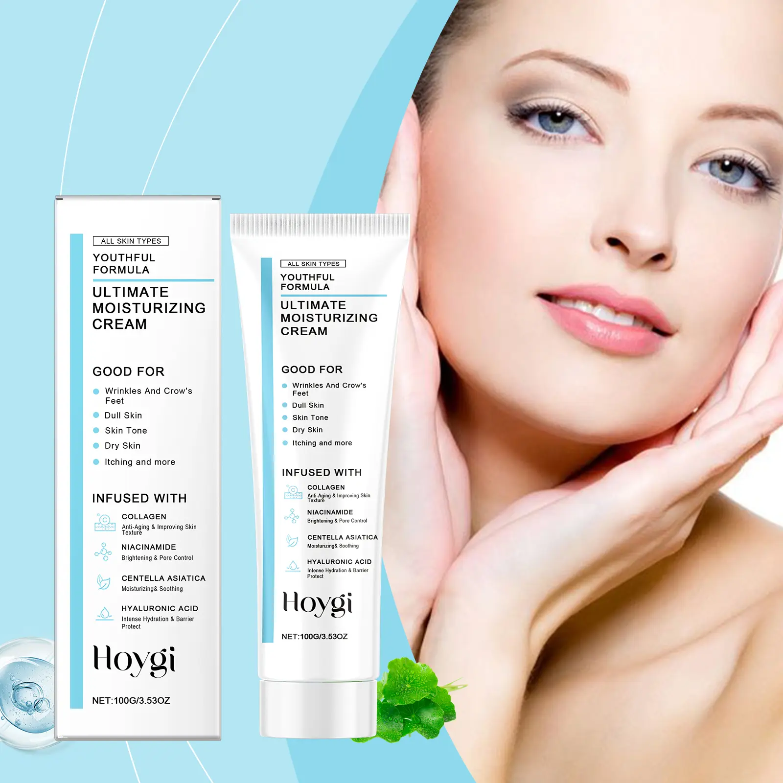 Hoygi Centella Moisturizing Cream with Hyaluronic Acid & Niacinamide, Soothing & Hydrating Daily Face Moisturizer for Wrinkles and Dark Spots, For All Skin Types, Wrinkle Prevention, Skin Repair, Daily Care, Dark Spot Correction, Anti-Aging, Firming/Lifti