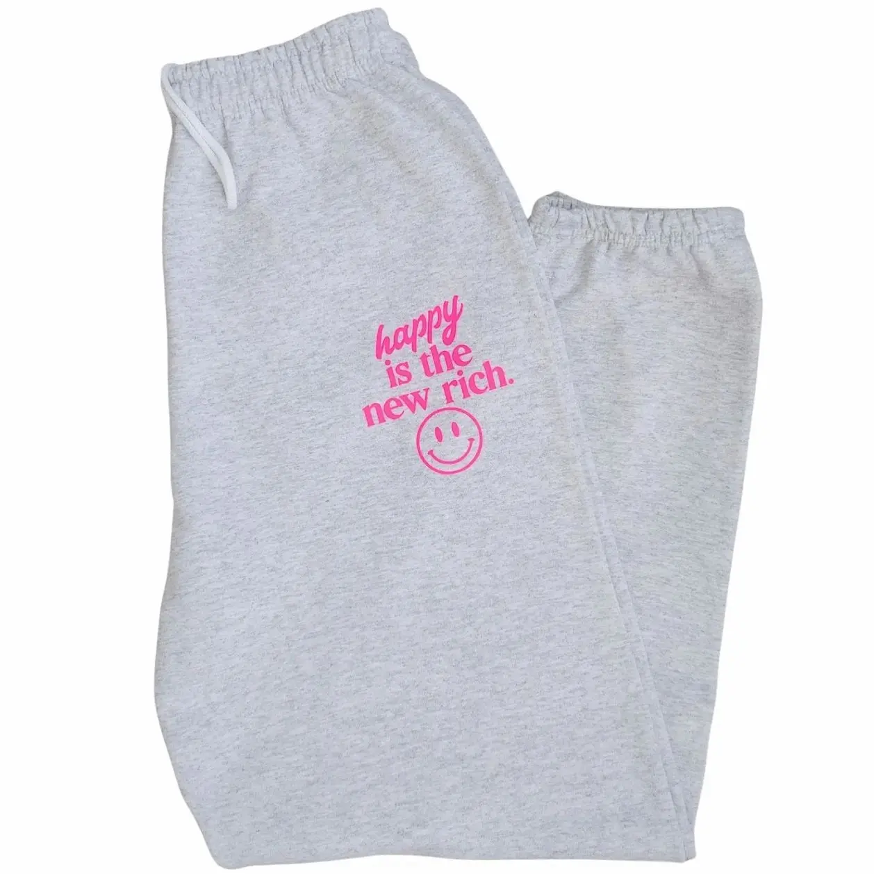 Happy is the New Rich Sweatpants, Oversized Sweatpant, Trendy Joggers, Neon Pink Loungewear, Happy Face Positive Sweats, Cozy Preppy Pants X