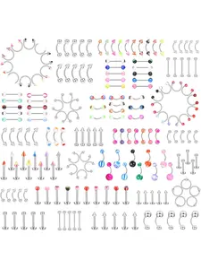 142pcs - 185pcs Body Piercing Jewelry for all piercings, Tongue Nipple Rings Eyebrow Lip Belly Button Barbell Nose Piercing Tragus Navel body jewelry for women piercings 14g-18g Body Piercings Set