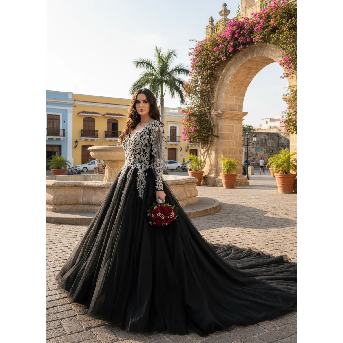 Dawn Black Wedding Dress with Heavy Embroidery, Elegant and Gothic Wedding Dress