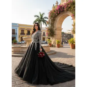 Dawn Black Wedding Dress with Heavy Embroidery, Elegant and Gothic Wedding Dress