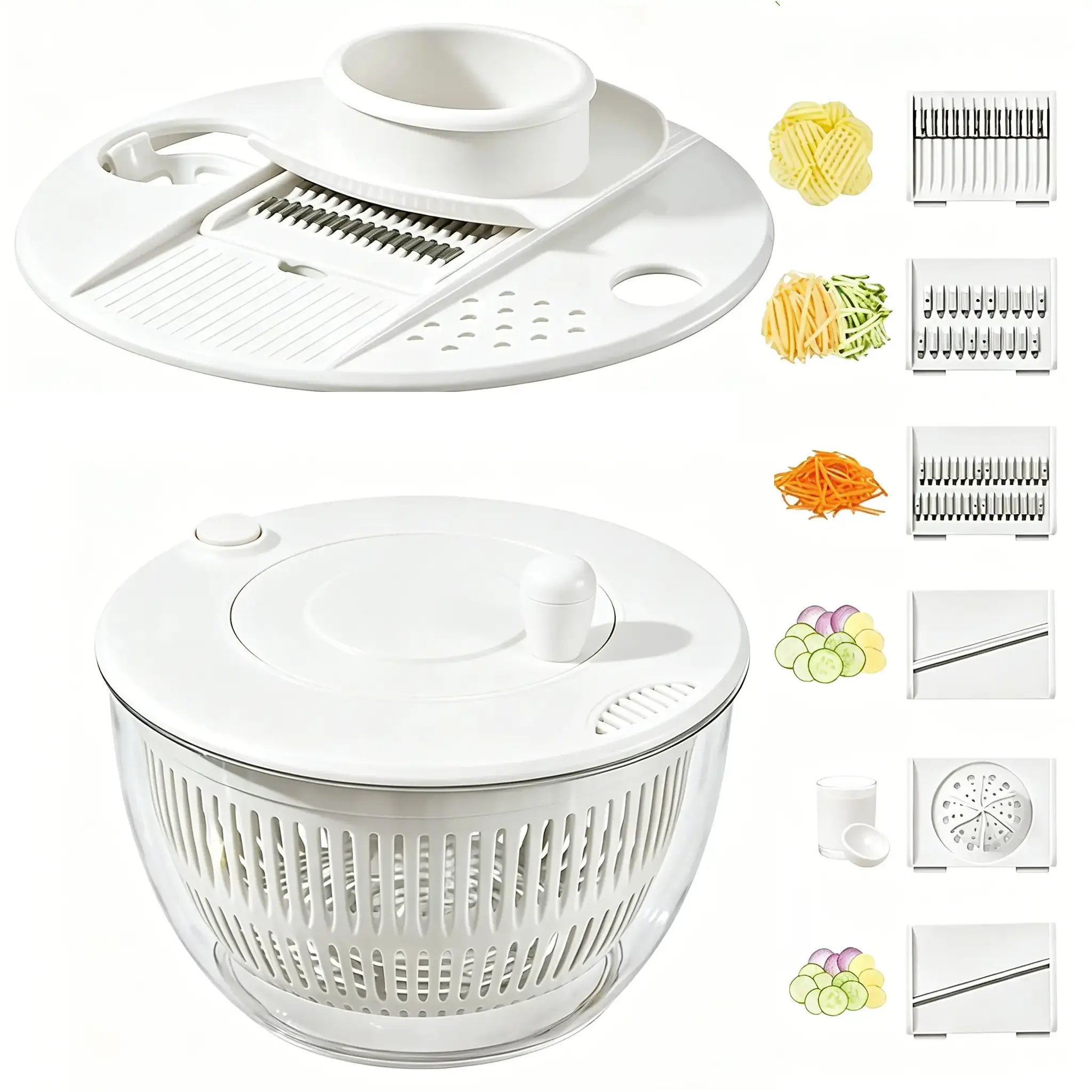 Cathys Picks 5.3Qt Large Salad Spinner & 3-in-1 Veggie Washer with Strainer, 5-Blade Slicer & Egg Yolk Separator – Ideal for Summer Meal Prep, Camping, Picnics & Outdoor BBQs, Wash/Drain/Chop All in One Bowl #SummerWins#DFYD
