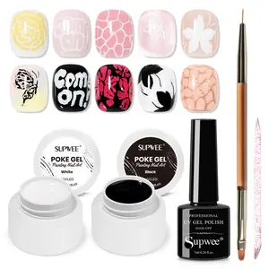 Poke Gel Nail Polish Kit, Black and White Poking Nail Gel Lace Painting Gels for Nails Art Design, Flower, Wave, Letter, Home DIY Manicure