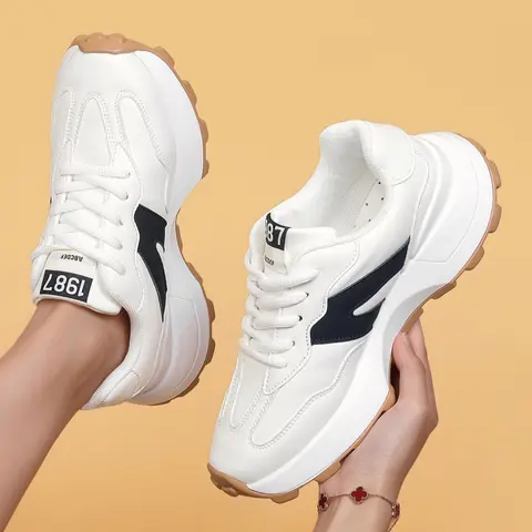 Women's Fashionable Lace Up Front Letter Design Low Top Sneakers, Casual Comfortable Sports Running Shoes, Trendy All-match Chunky Sneakers for Daily Wear, Running Style Sneakers, Sporty Running Trainers