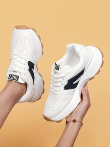 women's fashionable lace up front letter design low top sneakers, gifts for girlfriend, casual comfortable sports running shoes, trendy all-match chunky casual sneakers for daily wear, trending shoes