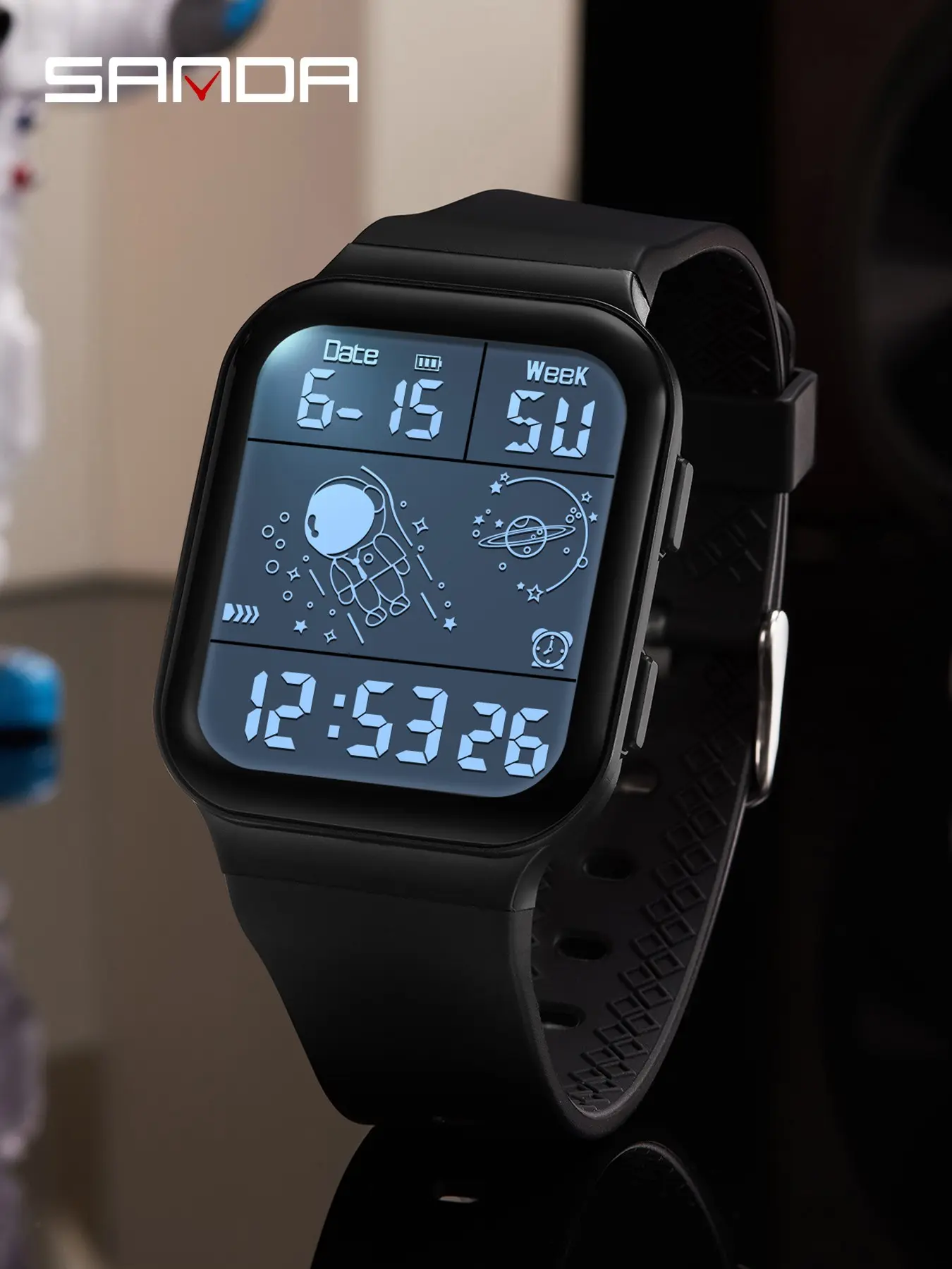 Sanda Multifunctional Digital Watch, Square Astronaut Design, Analog Quartz Movement, Casual Style for All Seasons, Casual Trendy Wristwatch, Quartz Wrist Watches