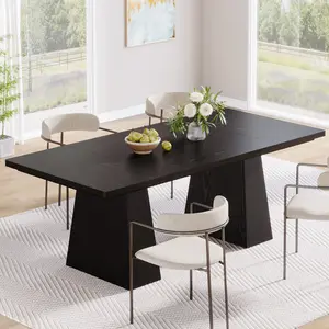 Tribesigns Dining Table for 6, Farmhouse Rectangular Table Kitchen Table with Double Pedestal, Wood Dinner Table Kitchen & Dining Room Furniture Tribesigns Dining Table for 6, Farmhouse Rectangular Table Kitchen Table with Double Pedestal, Wood Dinner Table Kitchen & Dining Room Furniture