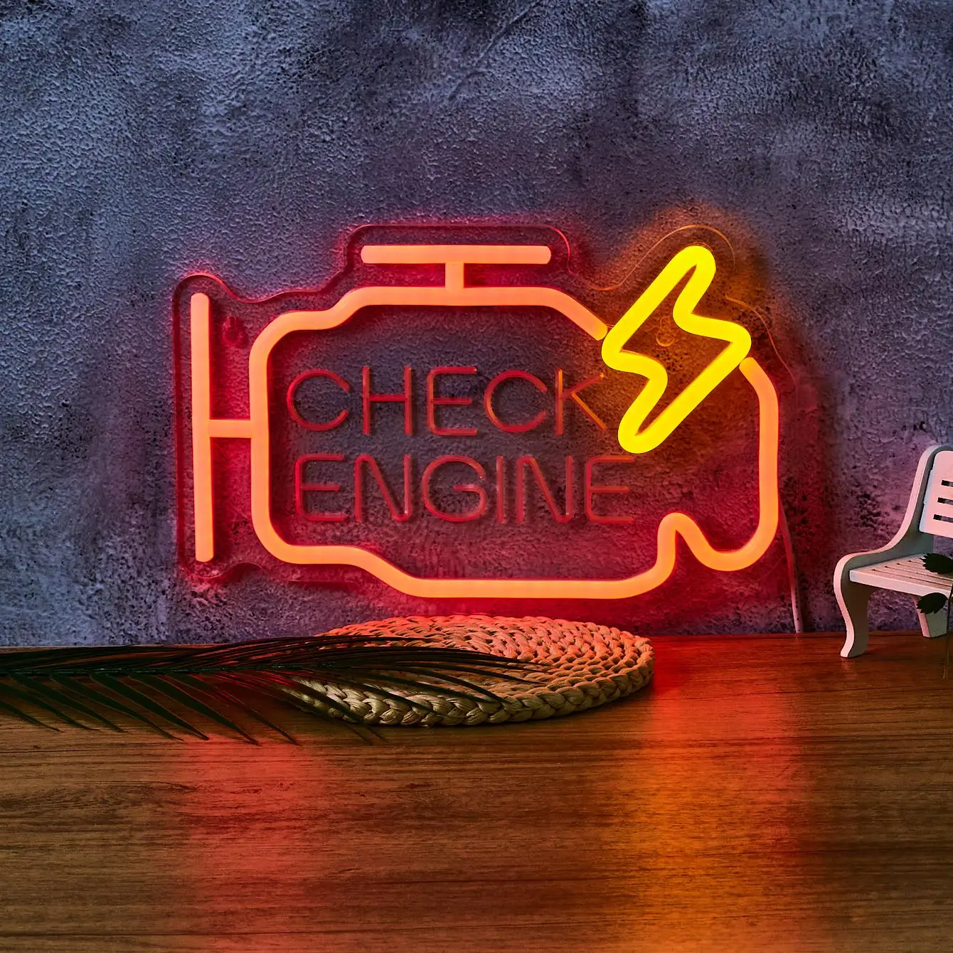 Check Engine Design Neon Light, USB Powered LED Neon Sign, Decorative Neon Light For Home Party Game Room, Garage, USB Powered Lamp, Indoor Light