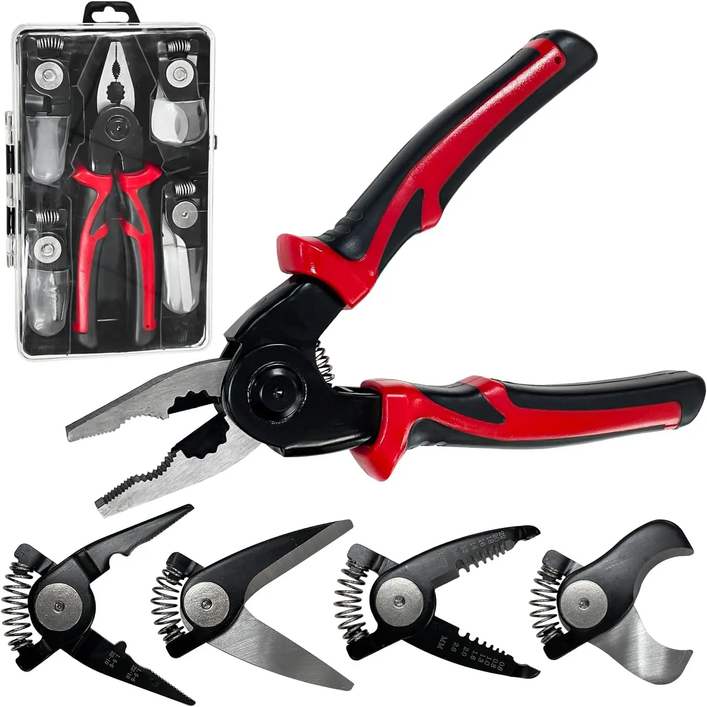 GJANSH 5 in 1 Pliers Set with 5 Interchangeable Tool Heads - Wire Stripper, Crimping Plier, Cable Cutter, Electrician Scissors, Linesman Plier - Ergonomic 8 Inch Handle with Storage Case, TikTokShopBlackFriday