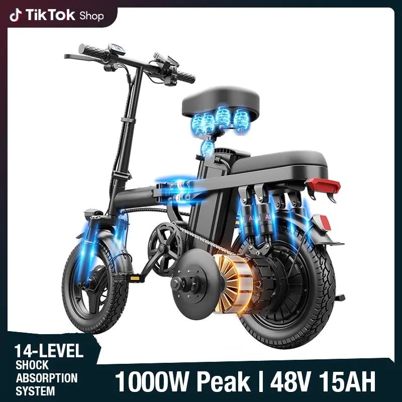 Compact Folding Electric Bike with 500W Motor & 48V 15Ah Battery, 45km Long Range, 14-Level Shock Absorption, Dual Disc Brakes, UL2849 Certified E-Bike for Outdoor Sports, Folding Bike