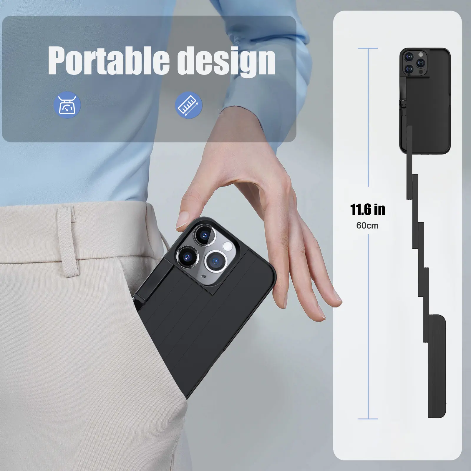 Compatible with iPhone case with selfie stick, Extendable Cell