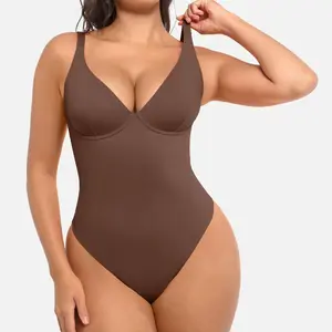 FeelinGirl #LiveStream Women V Neck Bodysuit Thong Tummy Control Shapewear Basic Fabric4 Fashion Womenswear