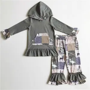 Hunting Deer Duck Print Girls Hoodies Set