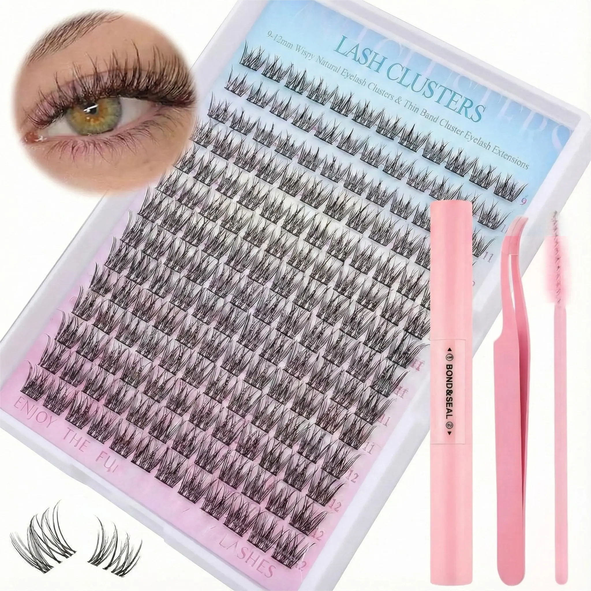 Lash Extension Kit 168Pcs Wispy EyelashExtensions Kit Individual Lashes Extensions withLash Bond & Seal & Tweezers for Beginners cluster applicator makeup cosmetic cosmetic Gentle eyelashes & adhesives 0.05mm cluster kit
