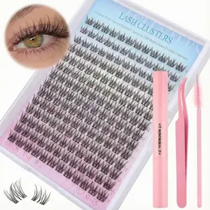 Lash Extension Kit 168Pcs Wispy EyelashExtensions Kit Individual Lashes Extensions withLash Bond & Seal & Tweezers for Beginners cluster applicator makeup cosmetic cosmetic Gentle eyelashes & adhesives 0.05mm cluster kit Brush