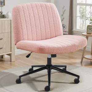 Height Adjustable Criss Cross Chair with Wheels - Armless Desk Chair No Wheels Cross Legged Office Chair Wide Swivel Home Office Desk Chairs