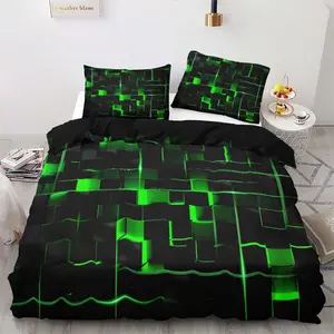 Cyber Grid Bedding Set, Ultra Soft Microfiber, Fade-Proof Print, Breathable for All-Night Comfort, Futuristic Design, Breathable Duvet Set