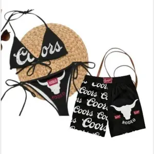 Coors Swimsuits For Couples Swim Bra & Tie Side Thong Bikini Men's Beach Shorts Summer Vacation Hawaiian Shorts Coordinated Beachwear Set