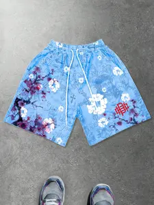 Cross Jesus shorts for men, Christian print cross summer beach pants for both men and women, European and American trend casual floral geometric Graphic Print shorts 2026 bottom pants aesthetic light blue