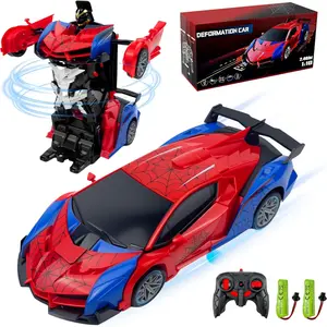 Boy Spider Remote Control Car Toy, 2.4g Transformable Robot, 1:18 Scale, 360° Rotation, LED Lights, Ages 3-12, Gift Idea