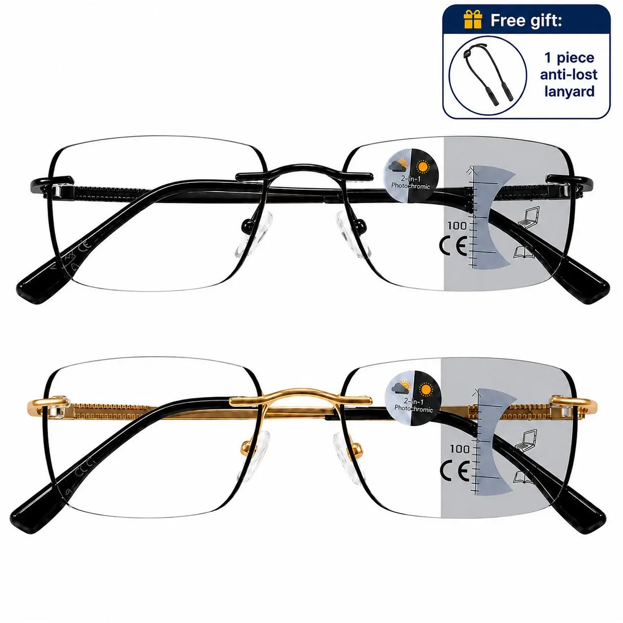 Progressive Multifocal Photochromic Reading Glasses for Men & Women, Indoor Outdoor Light Adaptive Readers with HD Clear Vision summervibes☀️