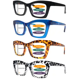 4pcs Classic Progressive Multifocal Blue Light Blocking Reading Glasses For Women Durable Lenses With Uniquely Designed Spring Hinges Large Frames Flatter Facial Contours Ideal For Daily Wear, Outings, And Work Use