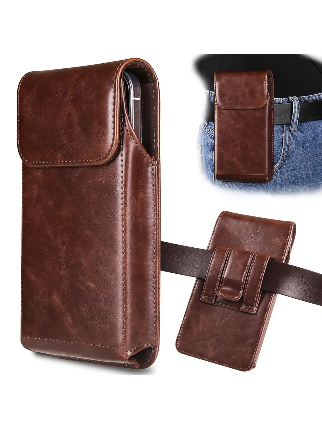 Men's Premium Faux Leather Phone Case with Belt Clip - Durable, Lightweight & Multi-Functional Wallet Pouch for Secure Phone Storage, Adjustable Strap, Perfect for Everyday Use and On-the-Go Carry | Minimalist Design | Durable Wallet Accessories