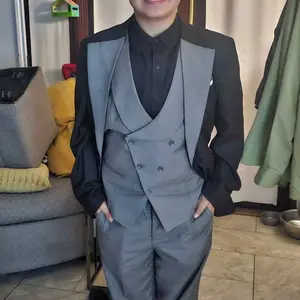 Men's 3-Piece Suit Set - Double Breasted Blazer, Vest & Pants for Weddings and Formal Events Casual Suit Wedding Suit Pocket Suit Men's Three-Piece party suits business casual Tuxedo Black Classic