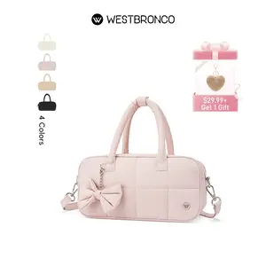 WESTBRONCO 2026 New Year Valentine's Gift Idea Puffer Crossbody Bag for Women Quilted FASHION Shoulder Handbag Cosmetic Makeup Bag with Cute Bow Bag Gift for Her