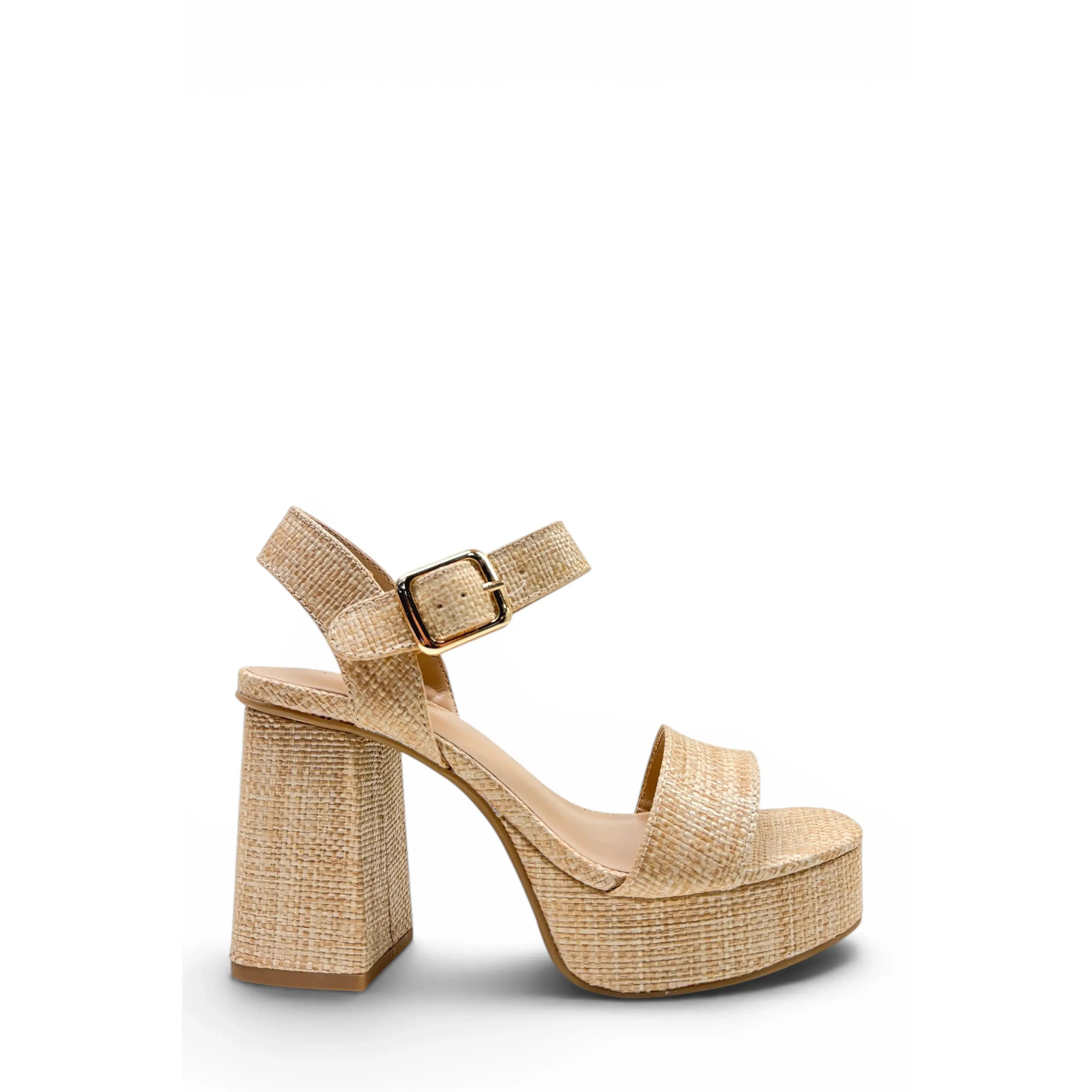 Cecilia Platform Raffia Chunky Heels - Natural