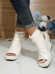 Sexy Open Toe Wedge Heel Platform Boots Backless Peep Toe High Heel Sandals for Women
