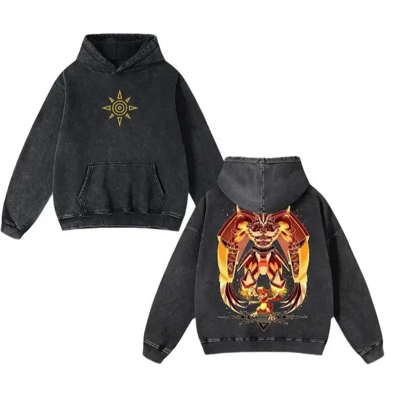 WarGreymon Oversized Graphic Hoodie Wash | Vintage Digimon Adventure Hoodie| Heavyweight Washed Cotton Streetwear | Unisex Otaku Aesthetic | Classic 90s Anime Hoodie Wash | Retro Monster Graphic Hoodie