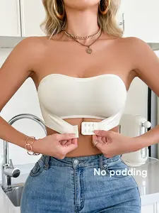 Women's Wireless Full Coverage Bra, No Cup Padding, Plain Design, Front Buckle Closure, Slip-Resistant, Comfortable Ladies Underwear