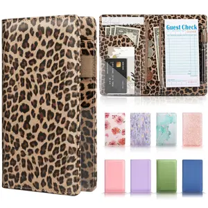 Server Book with 2 Zipper Pockets, Leather Server Books for Waitress, Waiter Book, Sturdy Waitress Book with  Pocket and Zipper, Servers Book Waitress Accessories Server Apron, Leopard Print