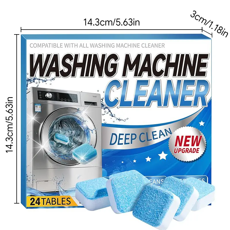 Washing Machine Cleaner Tablets, 24-Pack Deep Cleaning Tablets for HE Top-Load & Front-Load Washers, Removes Grime Build-Up, Septic-Safe Household Mother's Day Gift