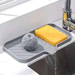 Silicone Kitchen Sponge Holder, 1 Sink Mat for Sponges Soap Bars and Cleaning Pads, Drainage Storage Tray Organiser, Durable and Easy Clean Kitchenware Organizer, Dish Drying Organiser