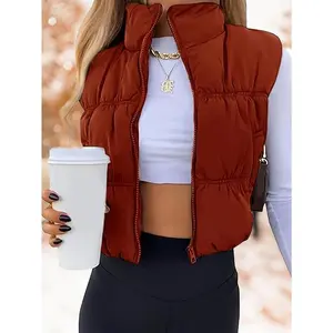 Women's short vest with zipper, stand up collar, no cuff padding, cut vest
