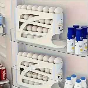 Silver Ion Antibacterial Egg Box Roller Slide Storage Box, Large Capacity Refrigerator Accessories Side Door Organizer, Kitchen Drawer Holder, Fridge Storage Organizer