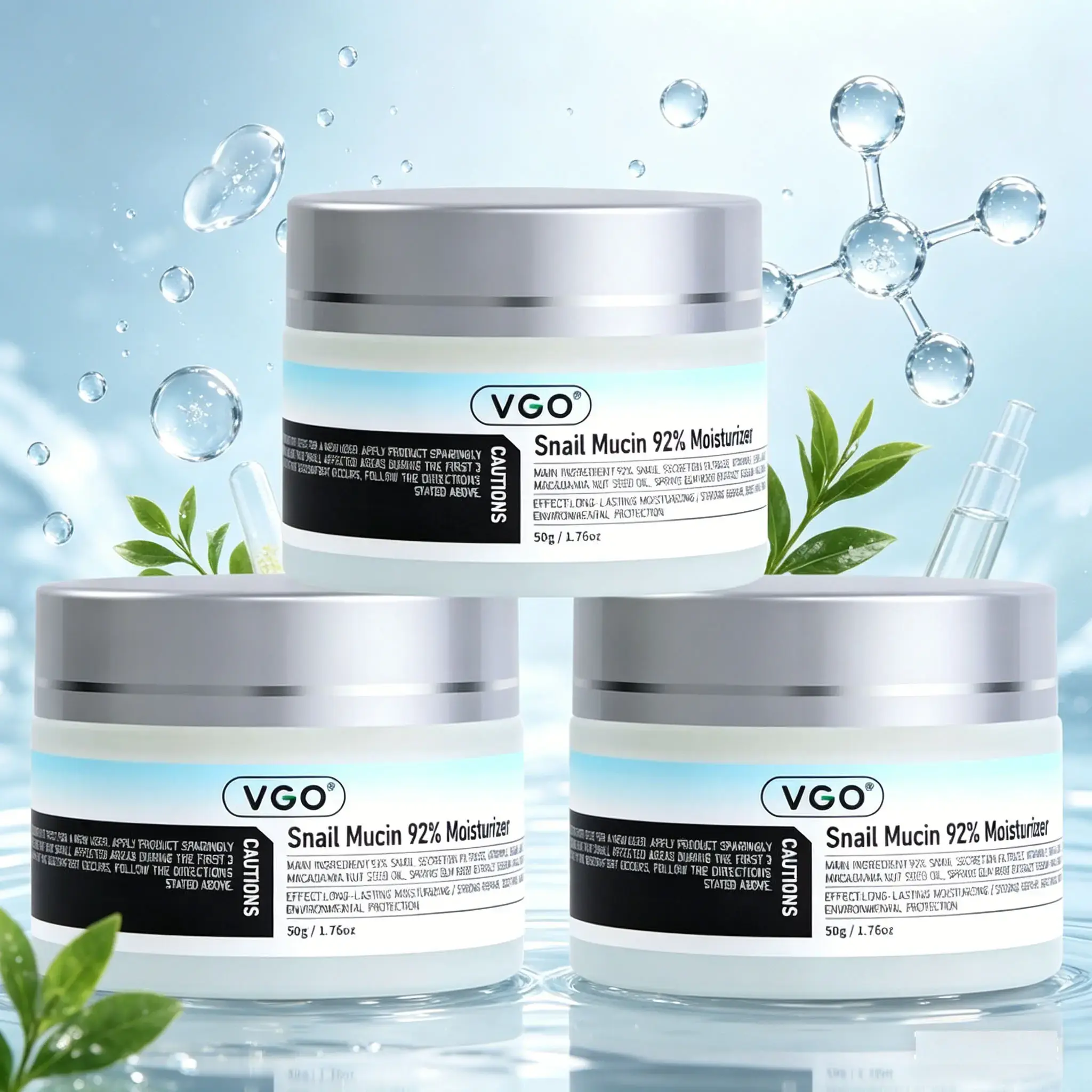 VGO 92% Snail Mucin Gel Cream Daily Facial Moisturizer - Brightening, Hydrating Face Care with Vitamin C & Charcoal for Acne Prone, Oily Skin, Conditioning & Smooth Routine, 50g