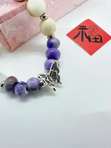 S.Butterfly Dance Purple Charm · Jingdezhen Glazed Ceramic Beads “Good Luck” Bracelet