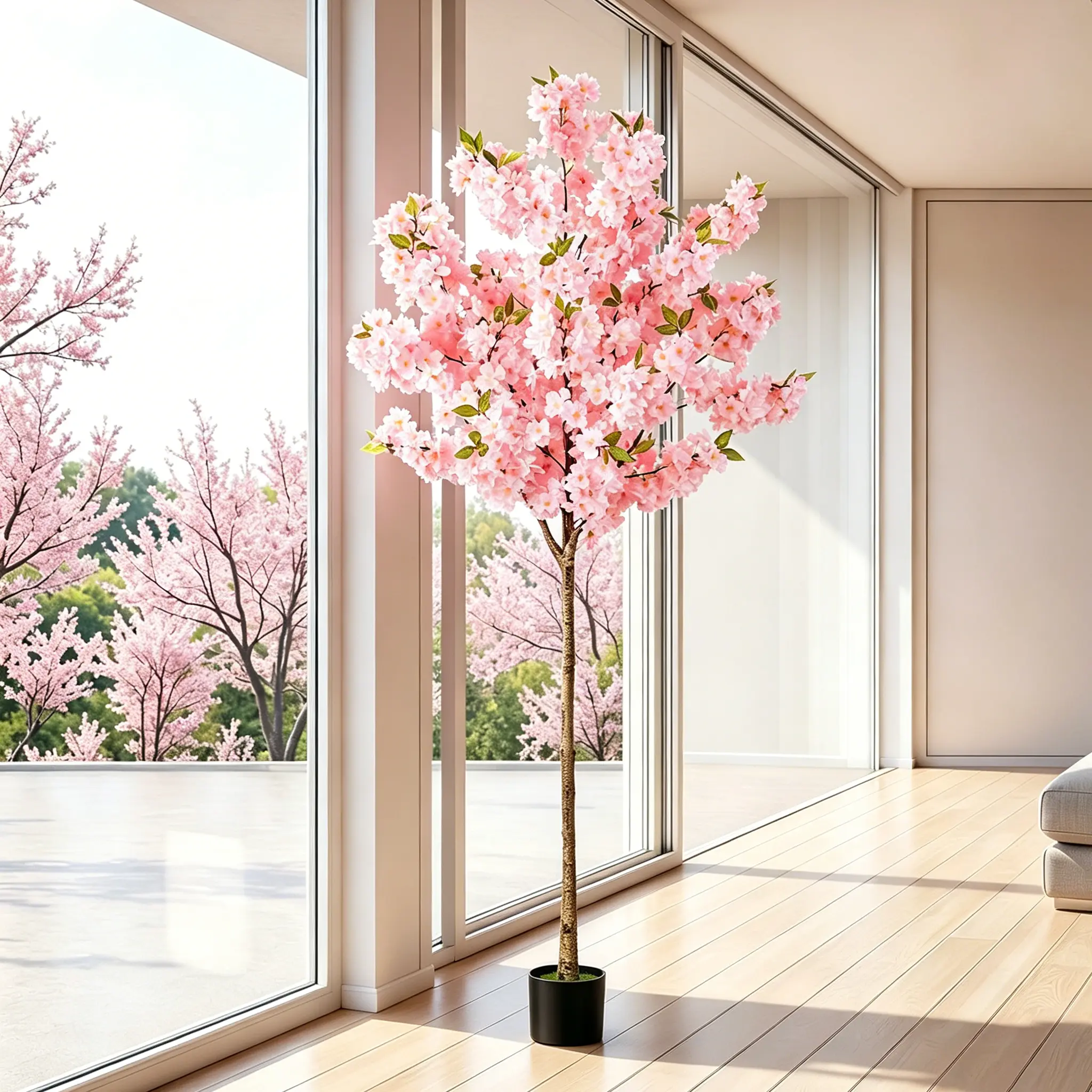 Elegant Artificial Cherry Blossom Tree, 5Ft Faux Floral Plant, Decorative Fake Pink Sakura for Living Room, Home Entryway Indoor Home Decor Supplies
